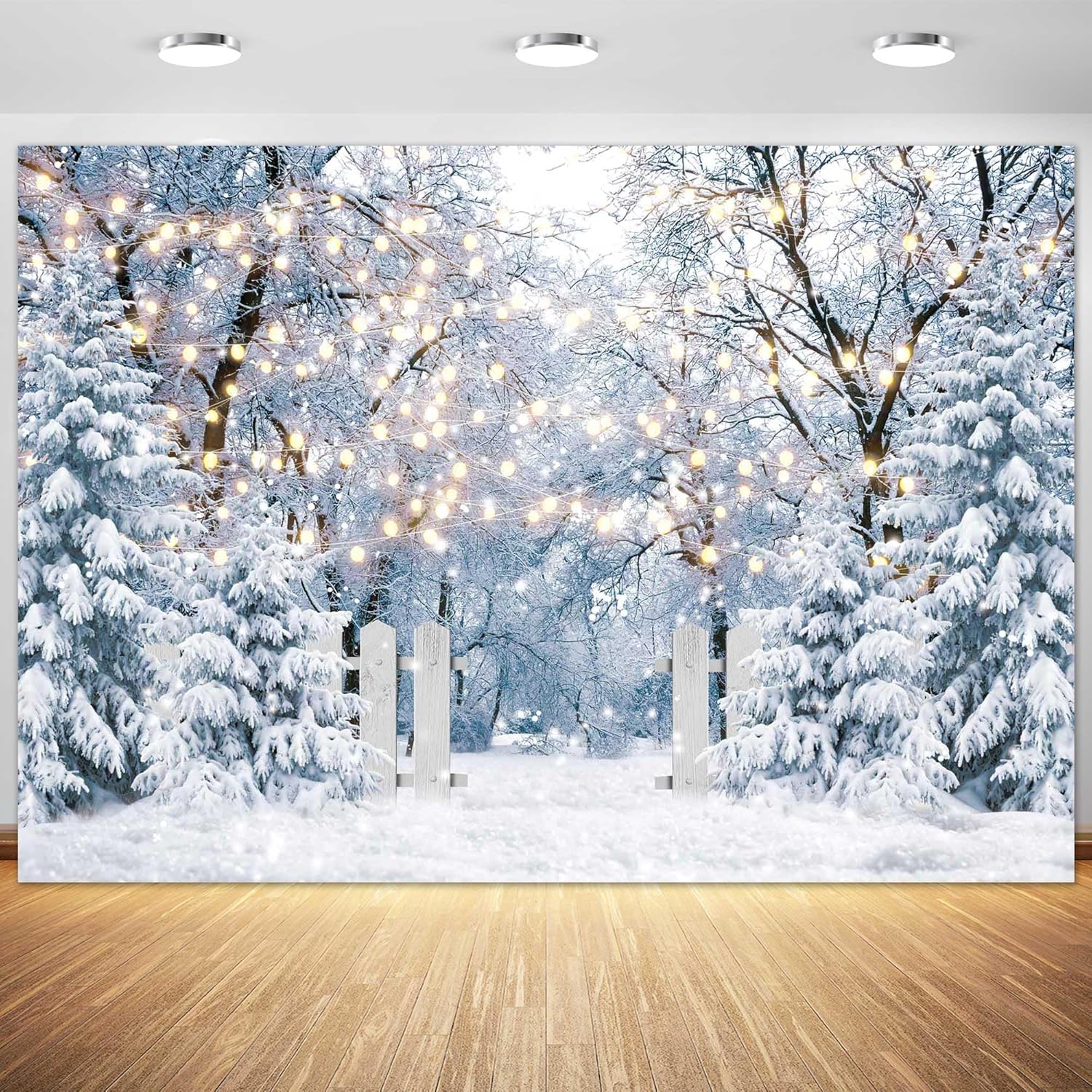 10x8FT Blue Winter Forest Scene Photography Backdrop Wonderland Snowflake Landscape Background for Christmas Xmax Family Holiday Party Decorations Supplies Banner Picture Photo Studio Props