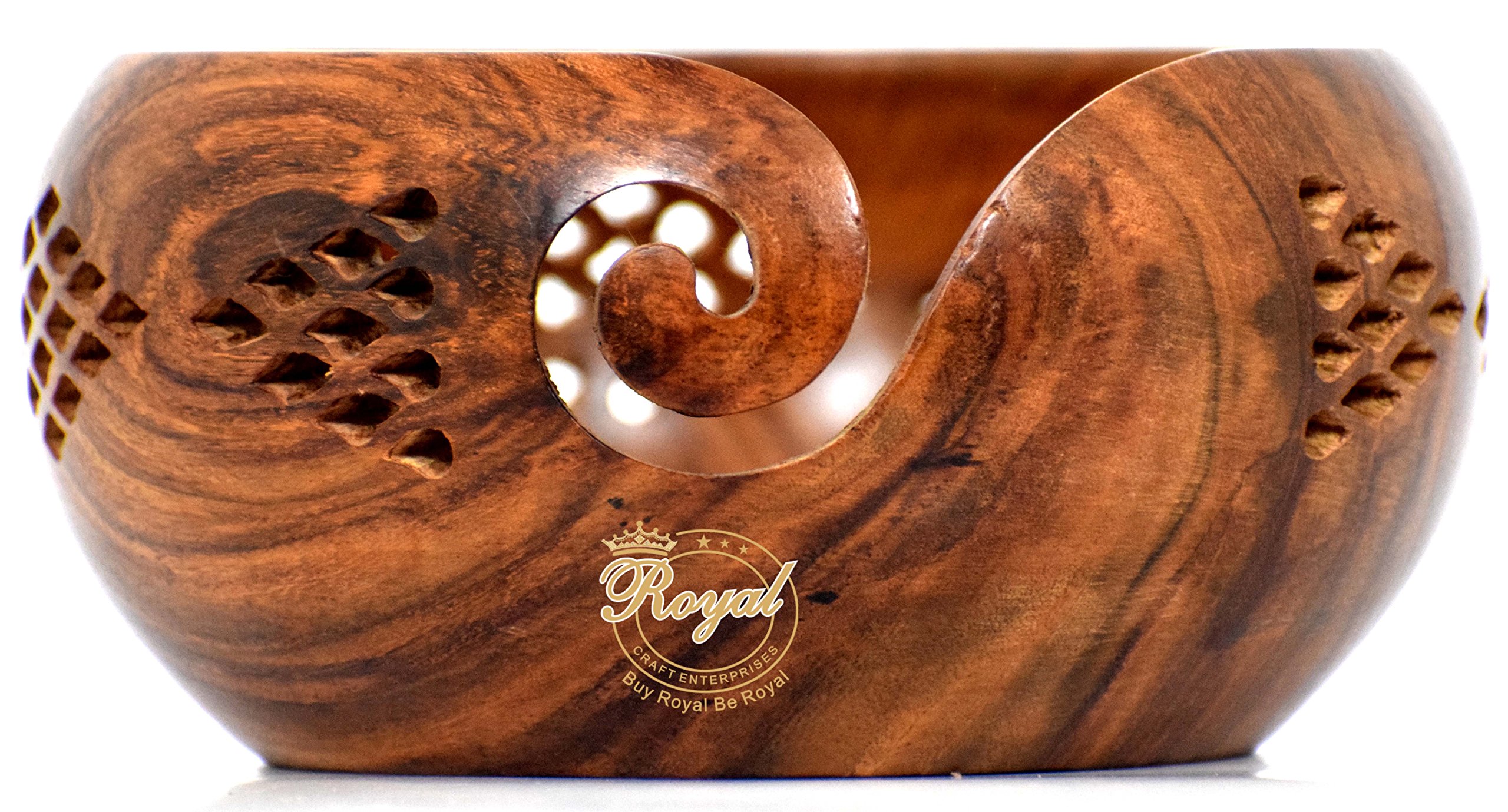 Rosewood Crarfted Wooden Yarn Storage Bowl Knitting Crochet...