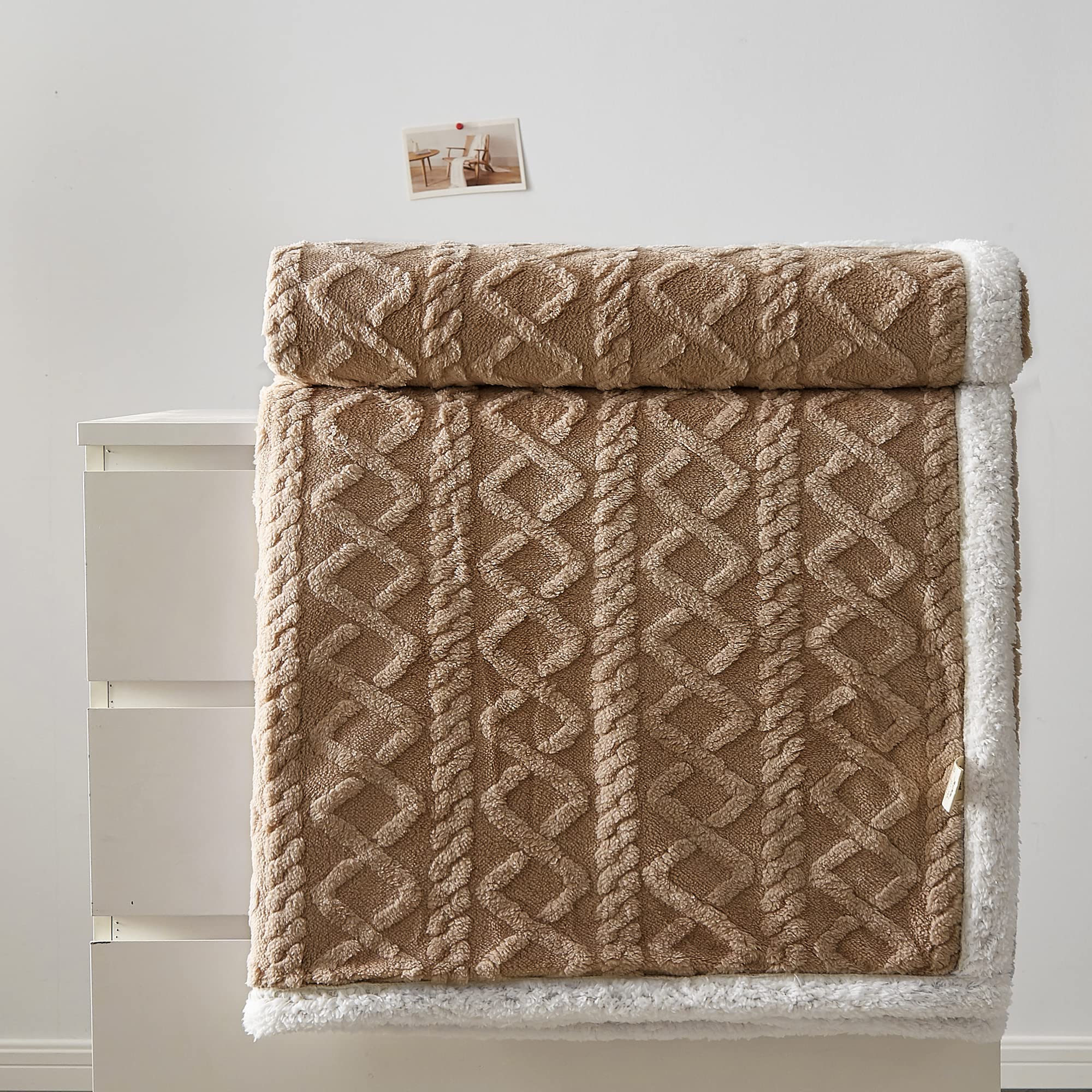PHF Coperta doppia a scacchi, morbida e soffice coperta in pile estetico, comoda e leggera, per divano letto, divano, colore avena/beige, 152,4 x