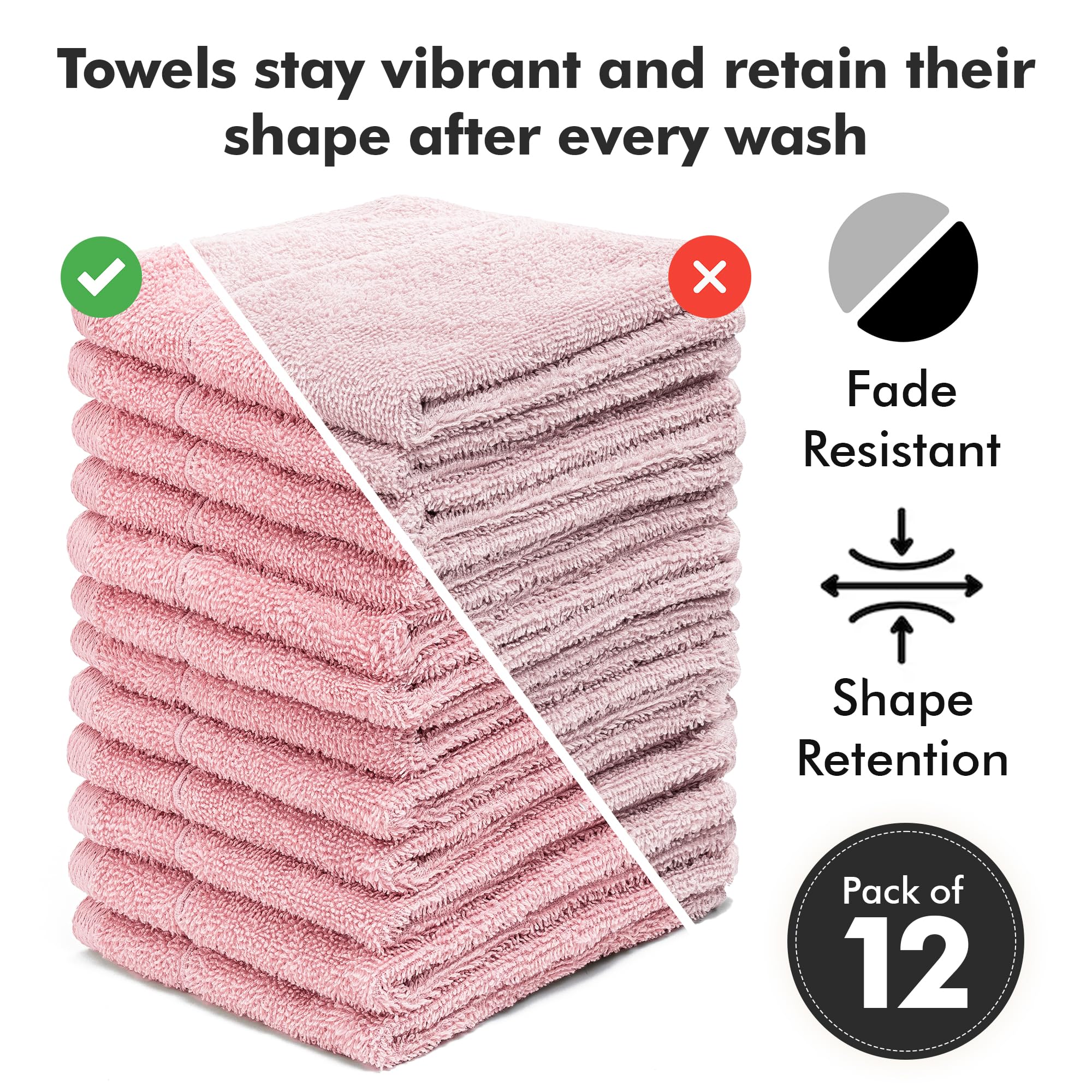 Novo Home Face Towels Pack of 12, 100% Cotton Washcloths (30x30cm), Soft, Quick Dry - Image 4