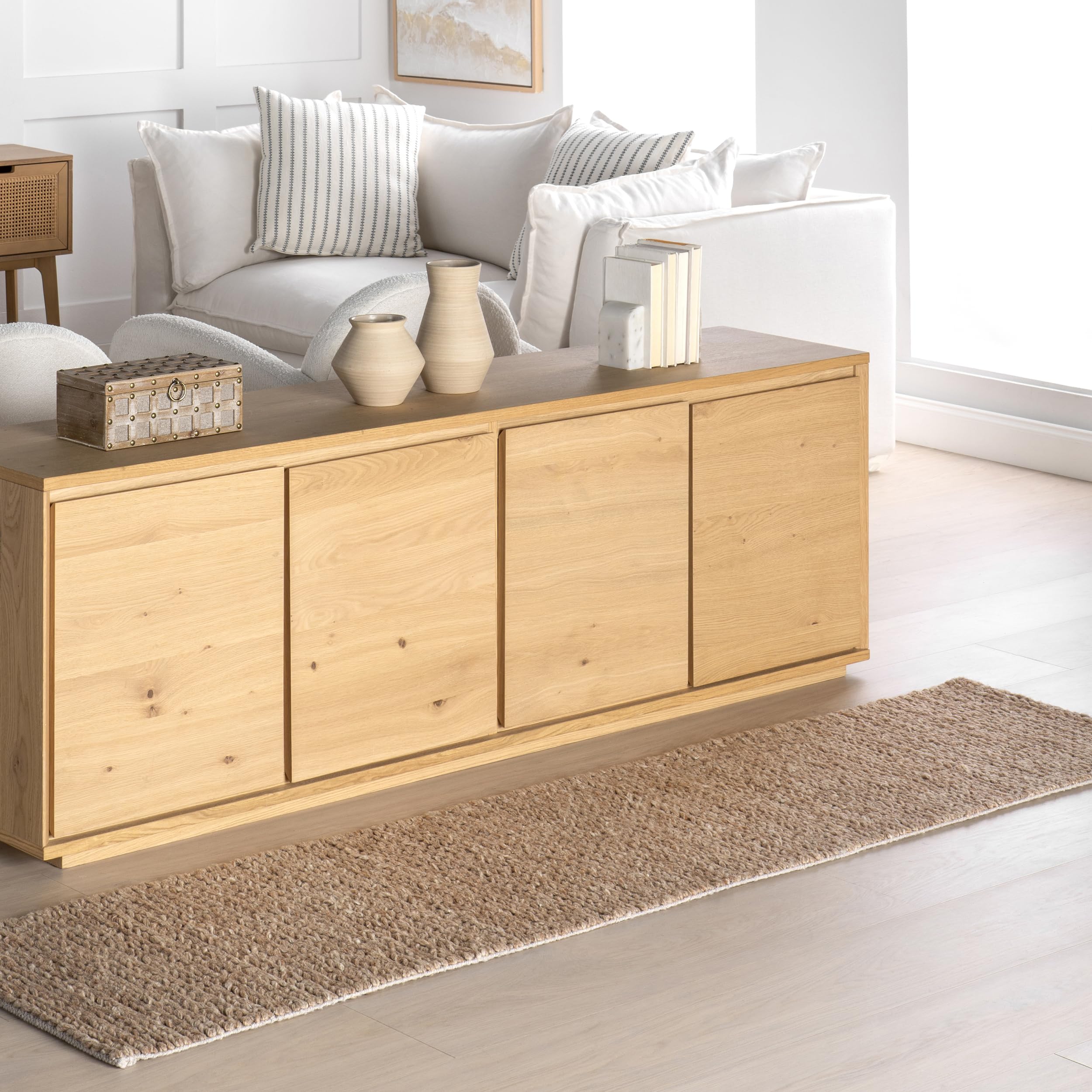 Tapis tressé en laine marron clair nuLOOM pour chambre et grand salon