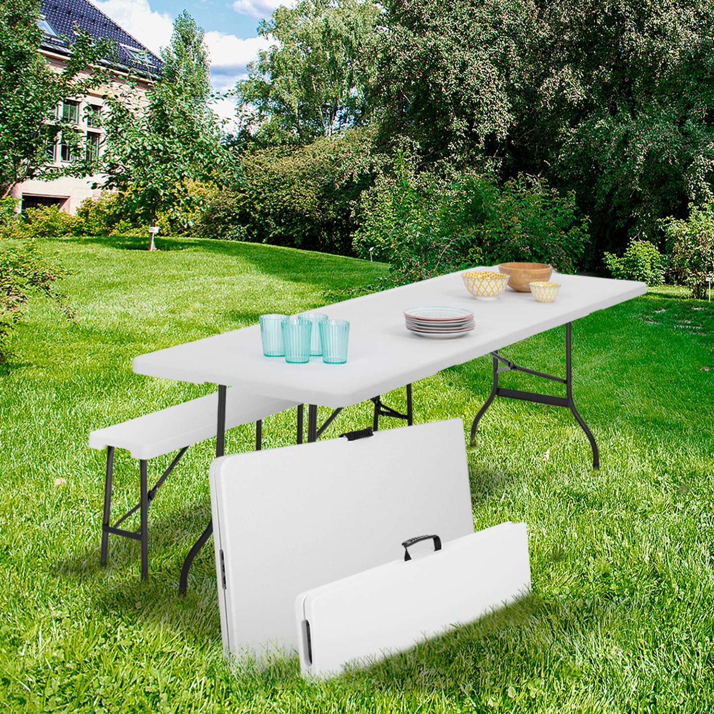 Table pliante d'appoint portable pour camping ou réception 180 cm
