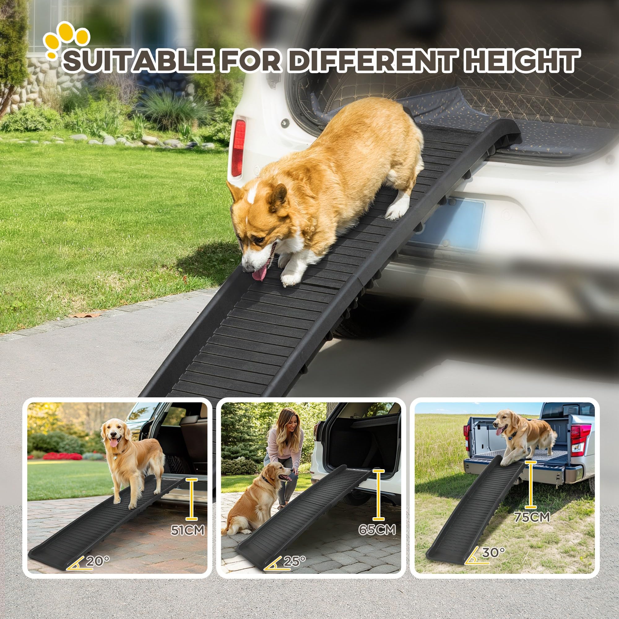 PawHut Rampe Pliable pour Chiens légère pour Voiture 155 x 39 x 14 cm Noir