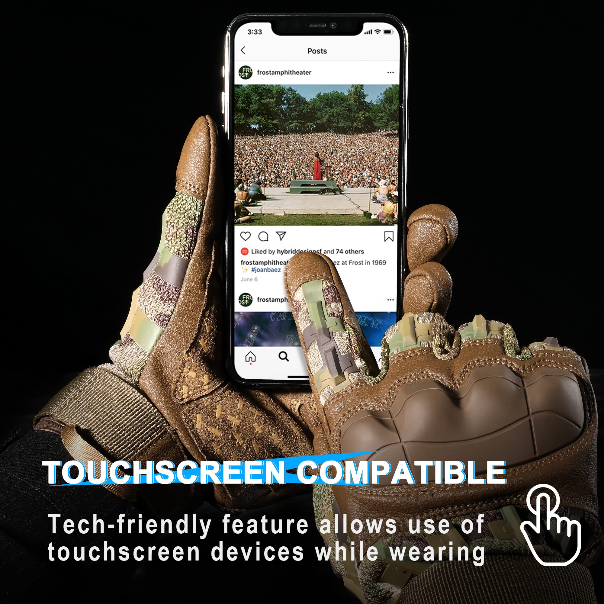 WTACTFUL Flexible Touch Screen Airsoft Gloves for Motorcycle Cycling Motorbike Paintball Outdoor Full Finger Gloves for Men Camo M - Image 3