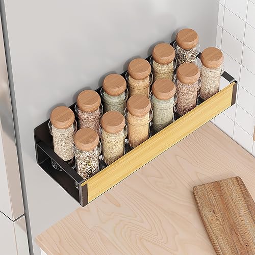 Miniatura 5 de Paquete de 234 estantes magnéticos para especias, metal negroblanco (bambú)