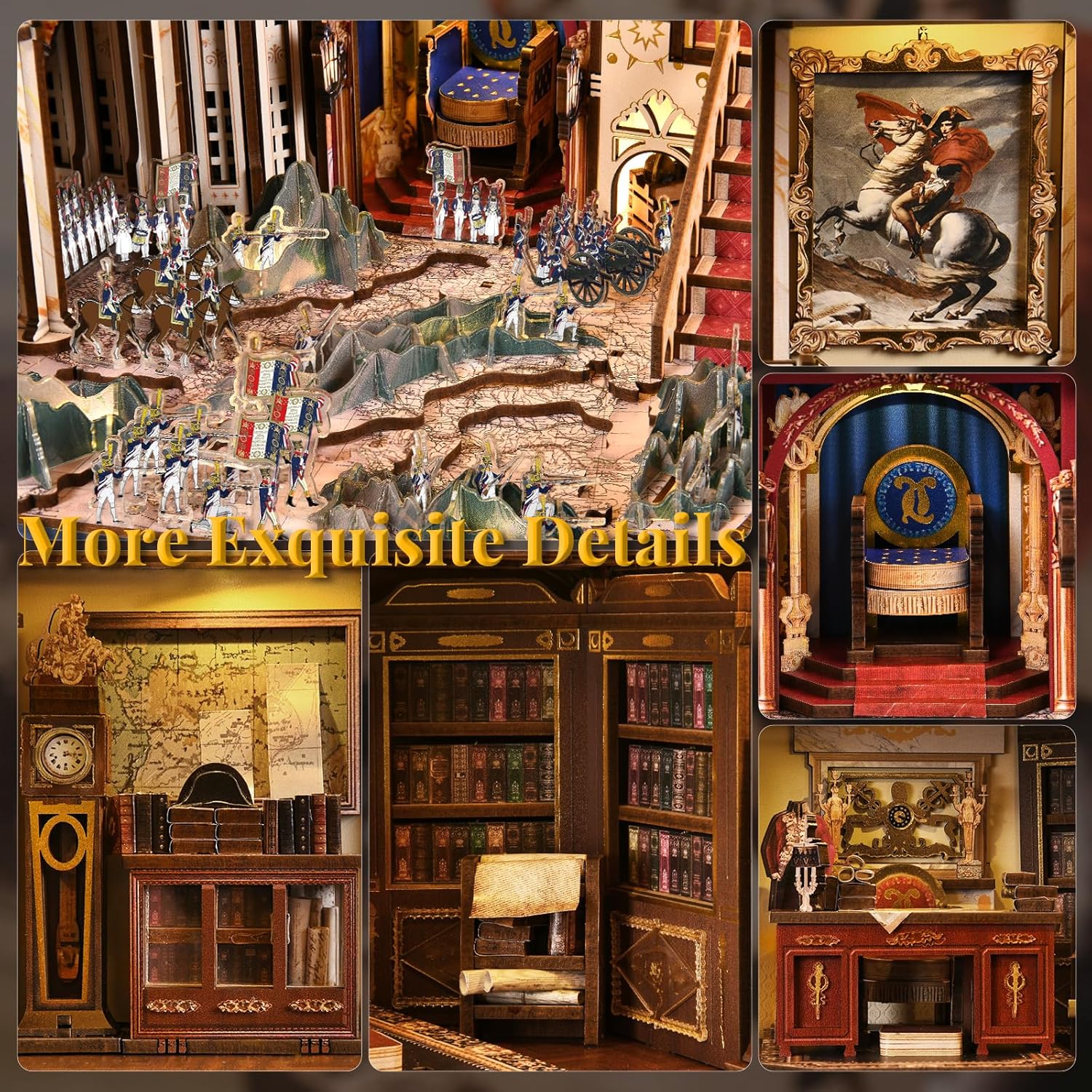 MiniCity DIY Book Nook Kits for Adults, Miniature Dollhouse Booknook Kit, 3D Wooden Puzzle Creative Decorative Bookends Bookshelf Diorama Insert Crafts Hobbies Gifts (Napoléon)