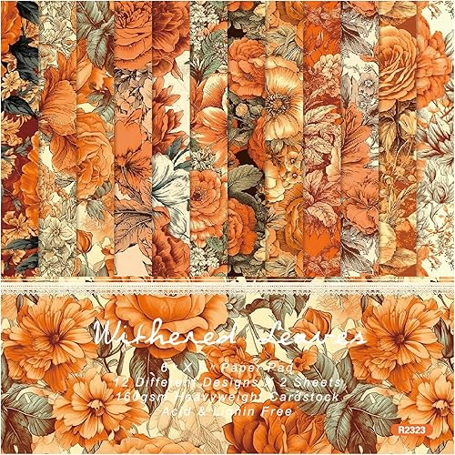 Papel de cartulina floral, bloc de papel para álbum de recortes de 6 x 6 pulgadas, 24 hojas de papel de patrón de flores de una sola cara, papel