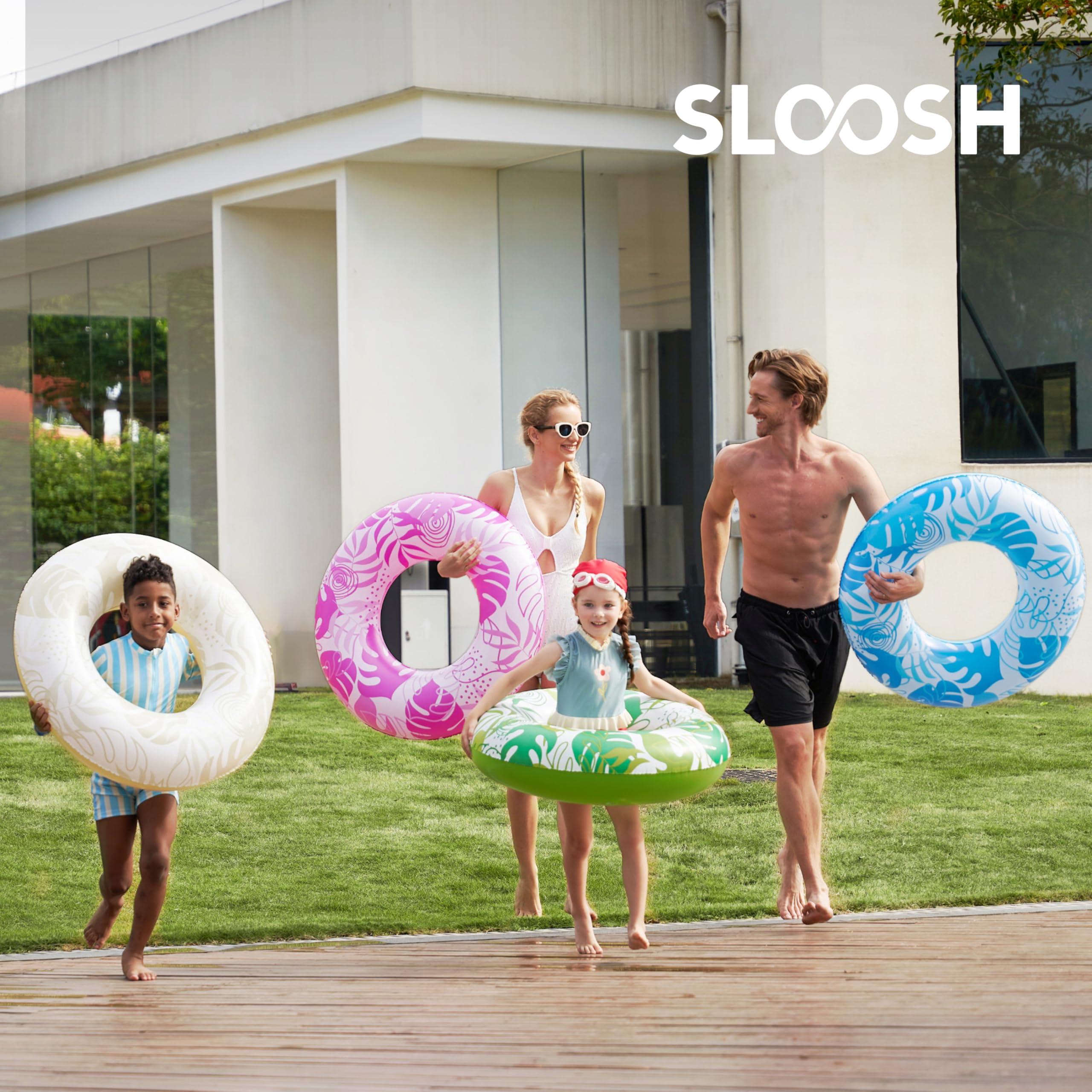 Sloosh Aufblasbare Pool-Schwimmer, Pool-Ringe, Schwimmschläuche, Schwimmspielzeug, Strandschwimmen, Party-Spielzeug für Kinder und Erwachsene, 4 Stück