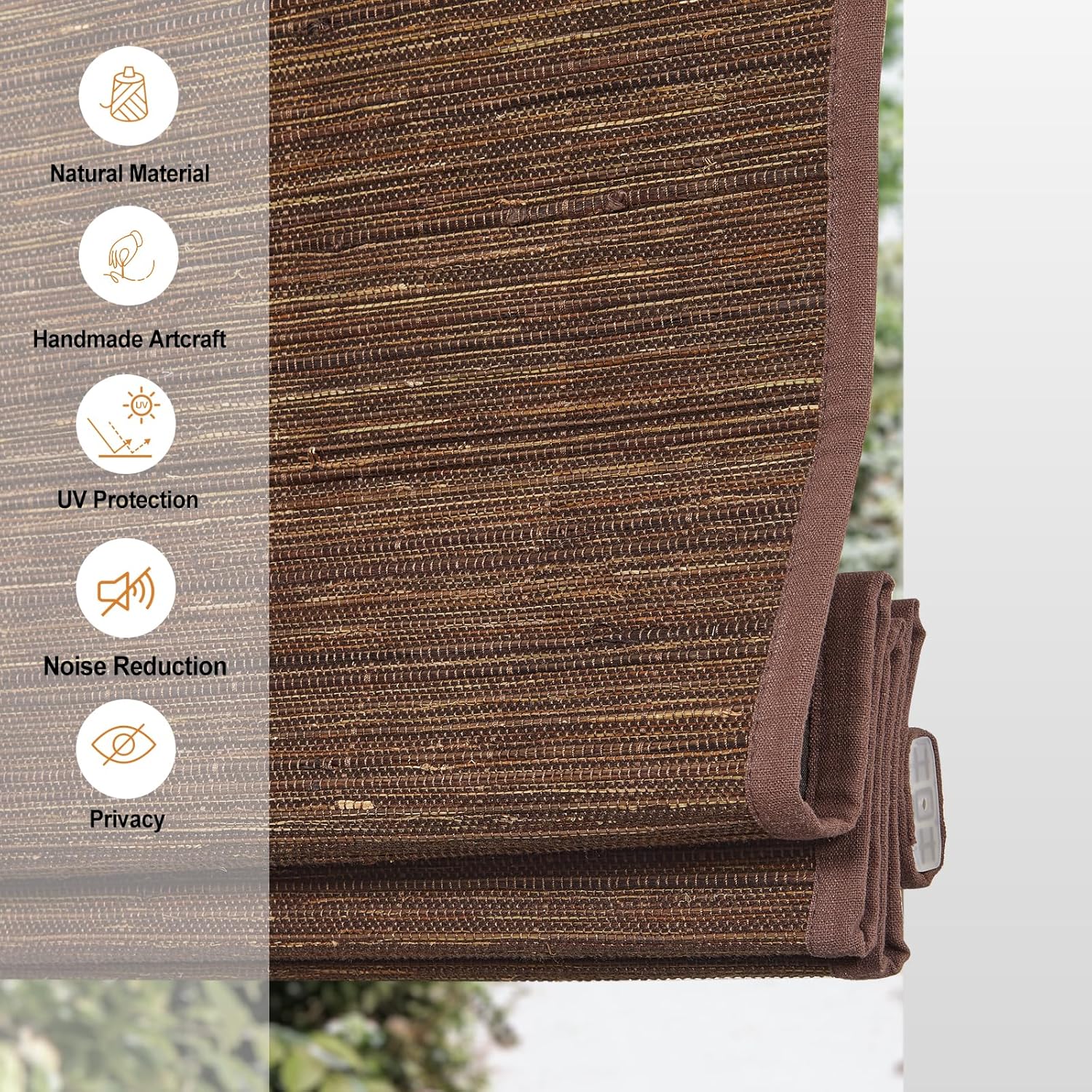 Persilux Custom Cordless Roman Shades for Window Blackout Natural Woven Fabric Privacy Room Darkening Blinds, Thermal Insulated Window Blind for Bedroom, Brown, Light Filtering/Blackout