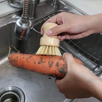 Bamboo Dish Scrub Brush, Kitchen Dish Scrubber Brush Set for Cleaning Dishes,Sink, Cast Iron Pan/Pot