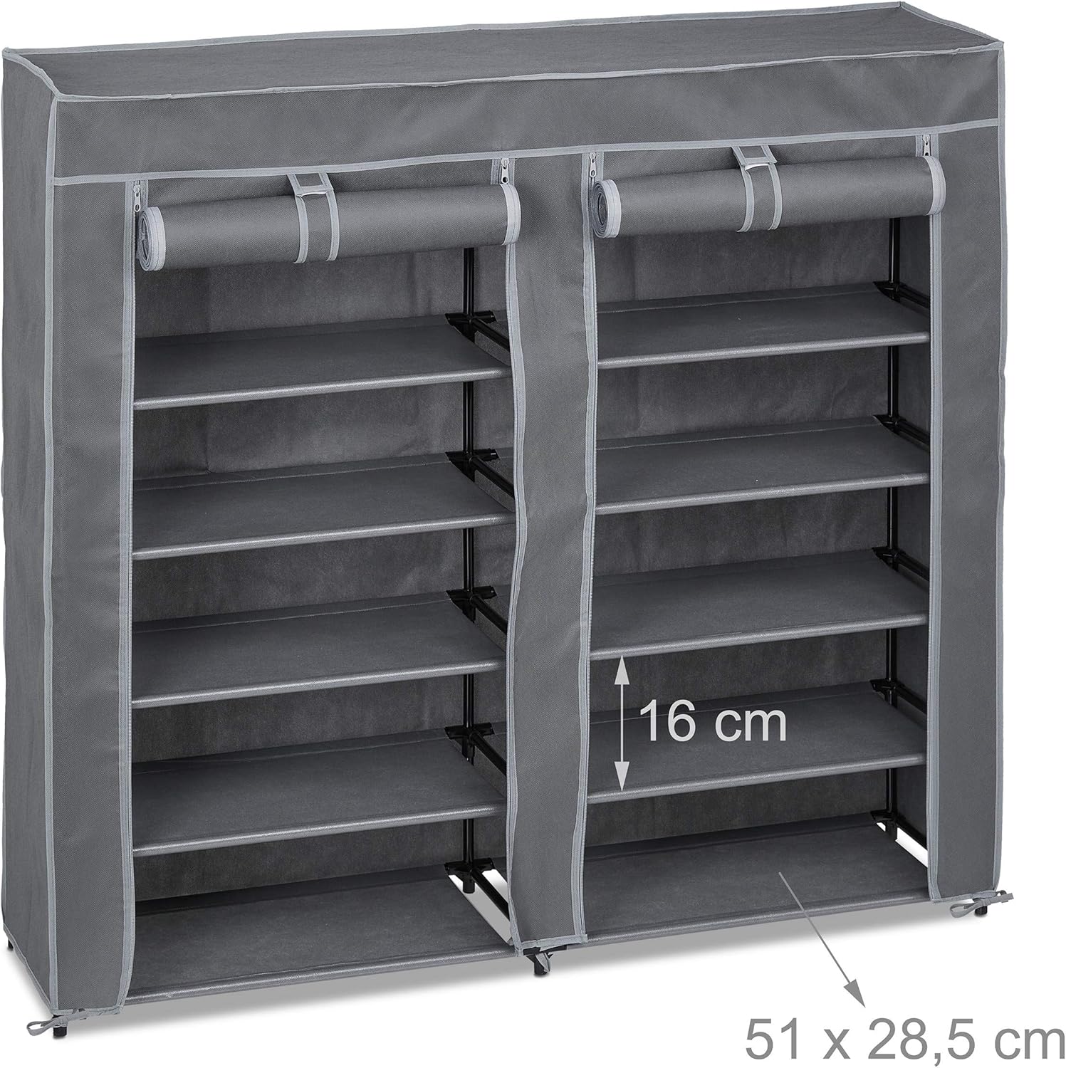 Relaxdays Fabric Shoe Rack, 12 Compartments, 36 Pairs, Removable Cover, HLP 107 x 115 x 30 cm, Anthracite