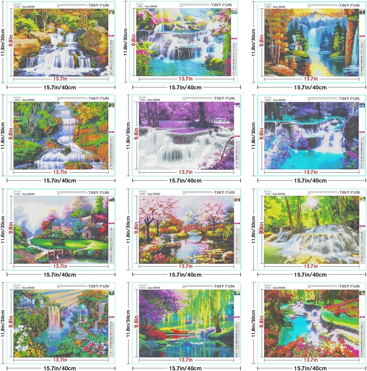 TINY FUN 12 Pack Diamond Art Kits for Adults & Beginners 5D Diamond Painting with Round Full Drill for Home Wall Decor Gift image 2