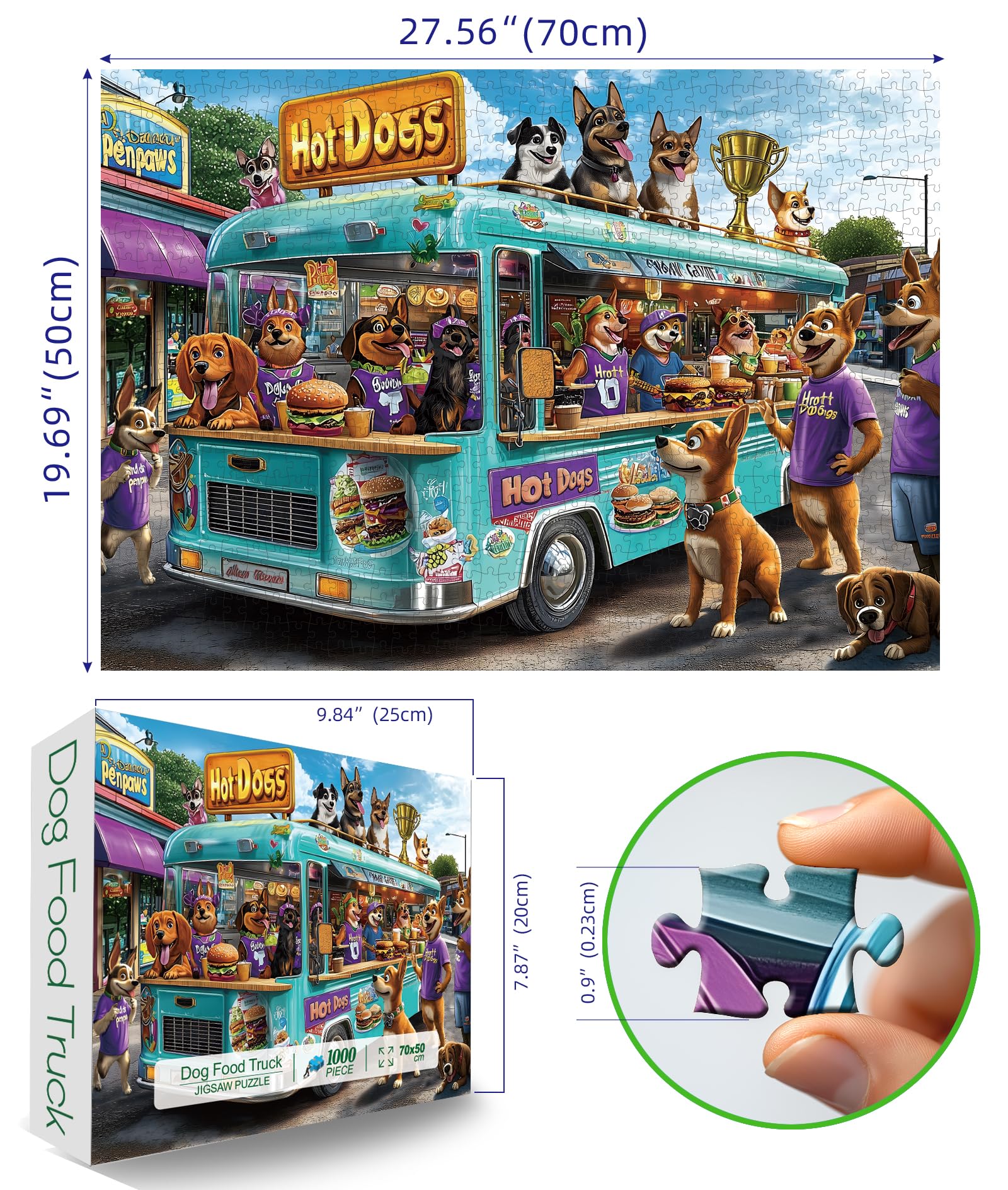 Blueforest 1000 Piece Jigsaw Puzzle for Adults: Cartoon Dogs Food Truck Adventure - Challenging & Fun Puzzle with Vibrant Art, Bonus Poster (27.5