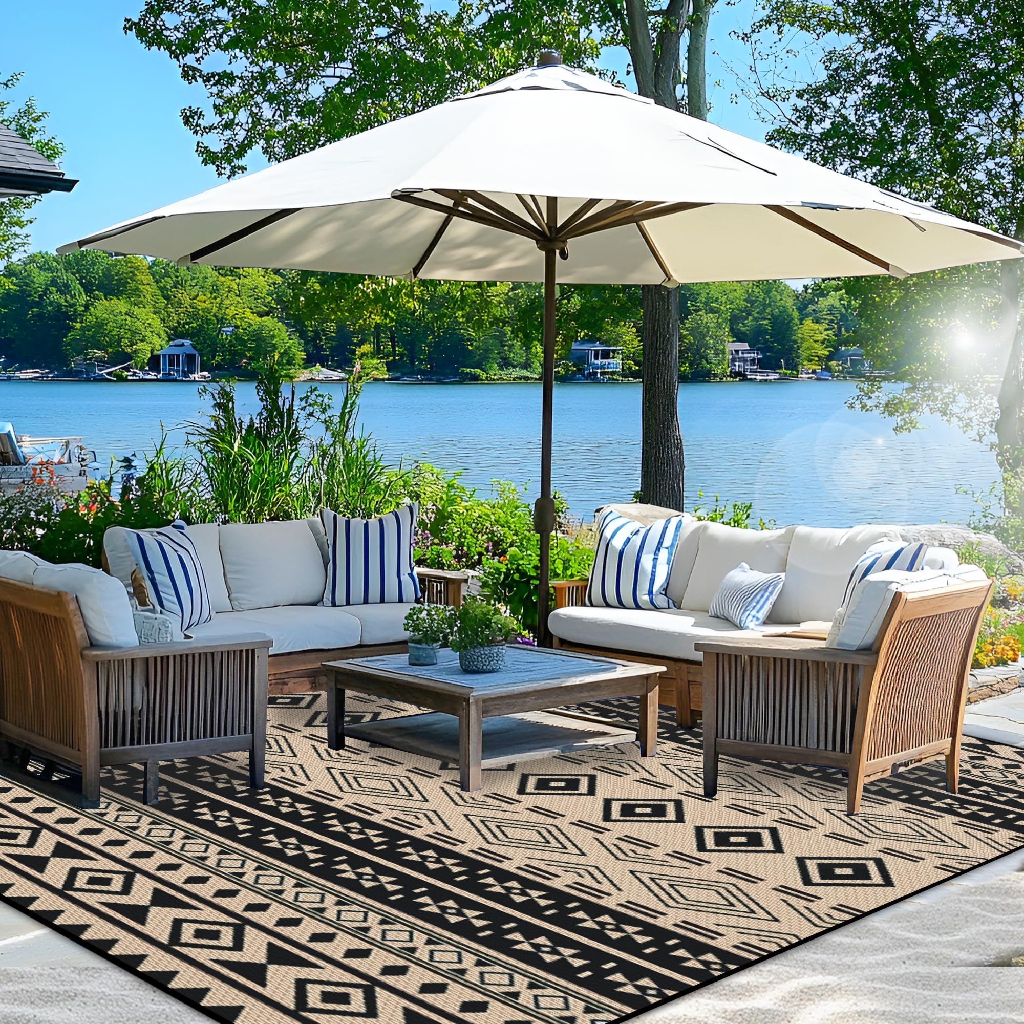 Wallona Outdoor Rugs 5x8 ft Patio Waterproof Clearance Indoor Outdoor Carpet for Patio Plastic Straw Reversible Area Rugs Mat for RV, Camping, Balcony