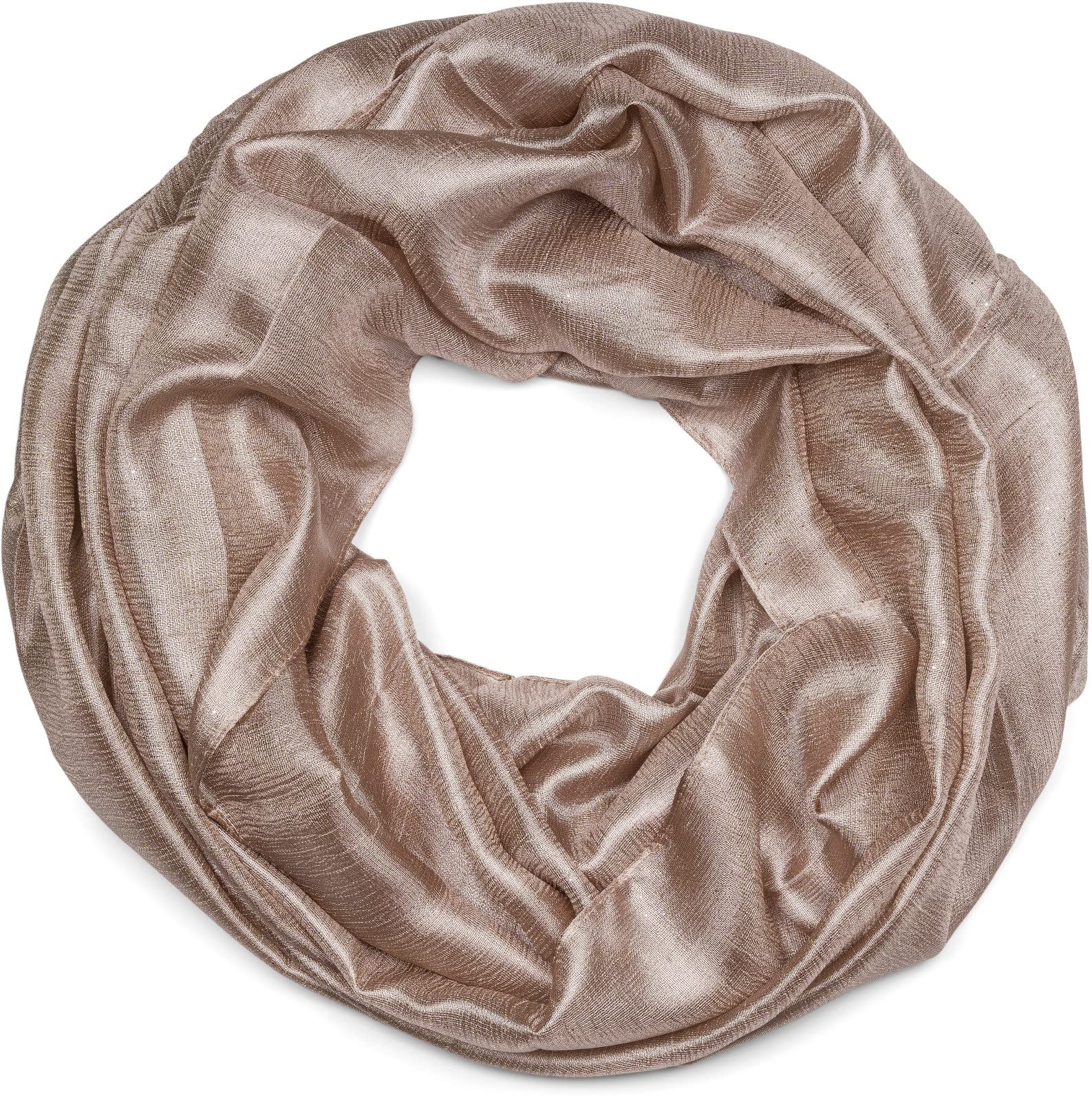 Stylebreaker Women's Khaki Loop Scarf Light And Silky With Glitter In Plain Colours, Tube Scarf, Shawl 01016214, Colour:
