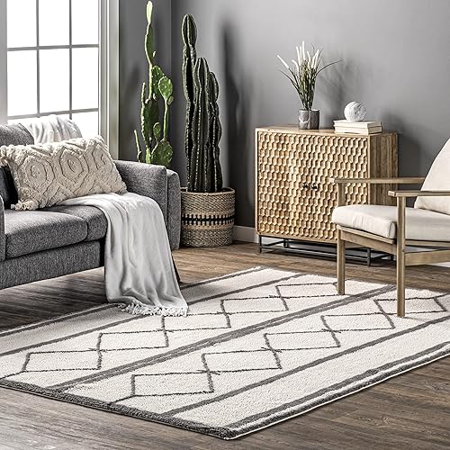 nuLOOM Sondra - Tapete de lana marroquí con diamantes lavable a máquina, 2 x 8 pies, color marfil, rectangular