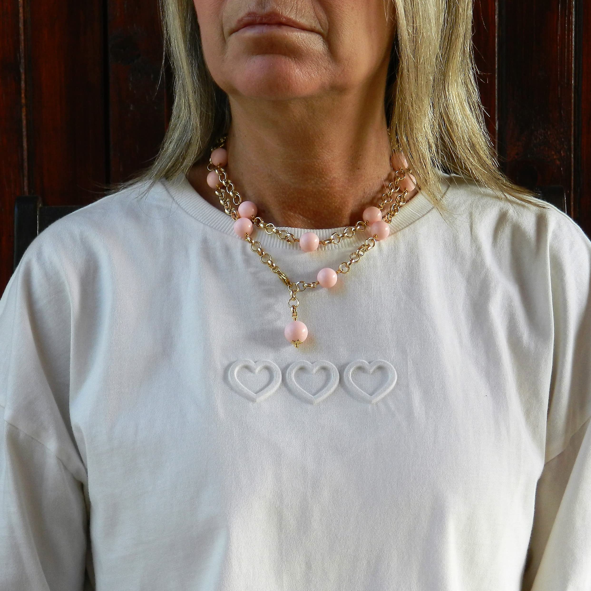 Collana Lunga Donna DodiGioielli Pasta di Corallo Rosa Chiaro 86 cm | Gioiello Artigianale, Made in Italy, Chiusura Dorata, Nickel Free