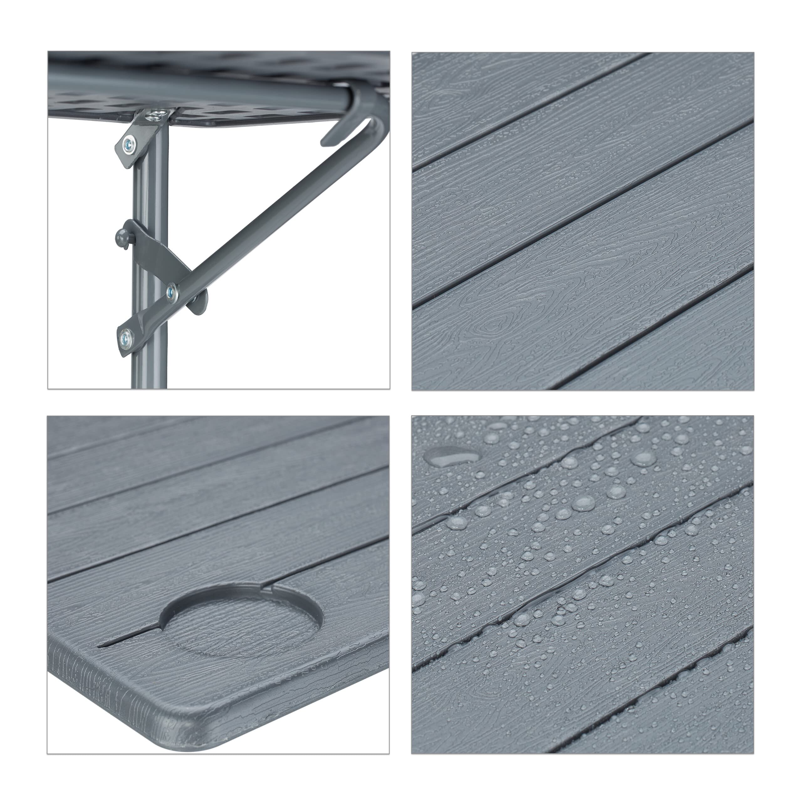 Relaxdays Tavolino da Balcone Pieghevole, 59,5 x 60 cm, Mini Tavolo Appeso, Regolabile in Altezza, Salvaspazio, Grigio