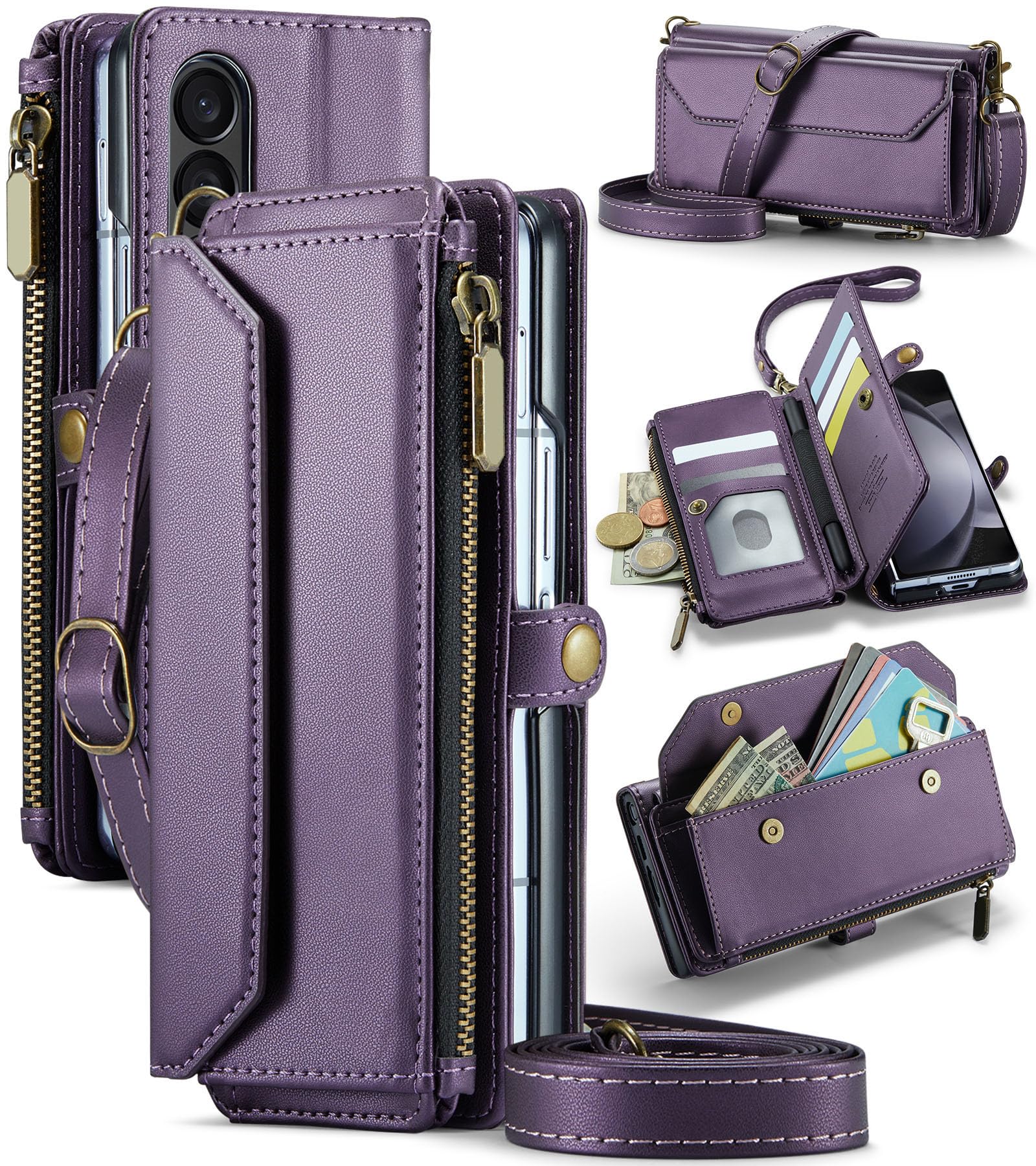 Asuwish Phone Case for Samsung Galaxy Z Fold 4 5G 2022 Zipper Wallet Cover with S Pen and Leather Flip RFID Blocking Credit Card Holder Cell