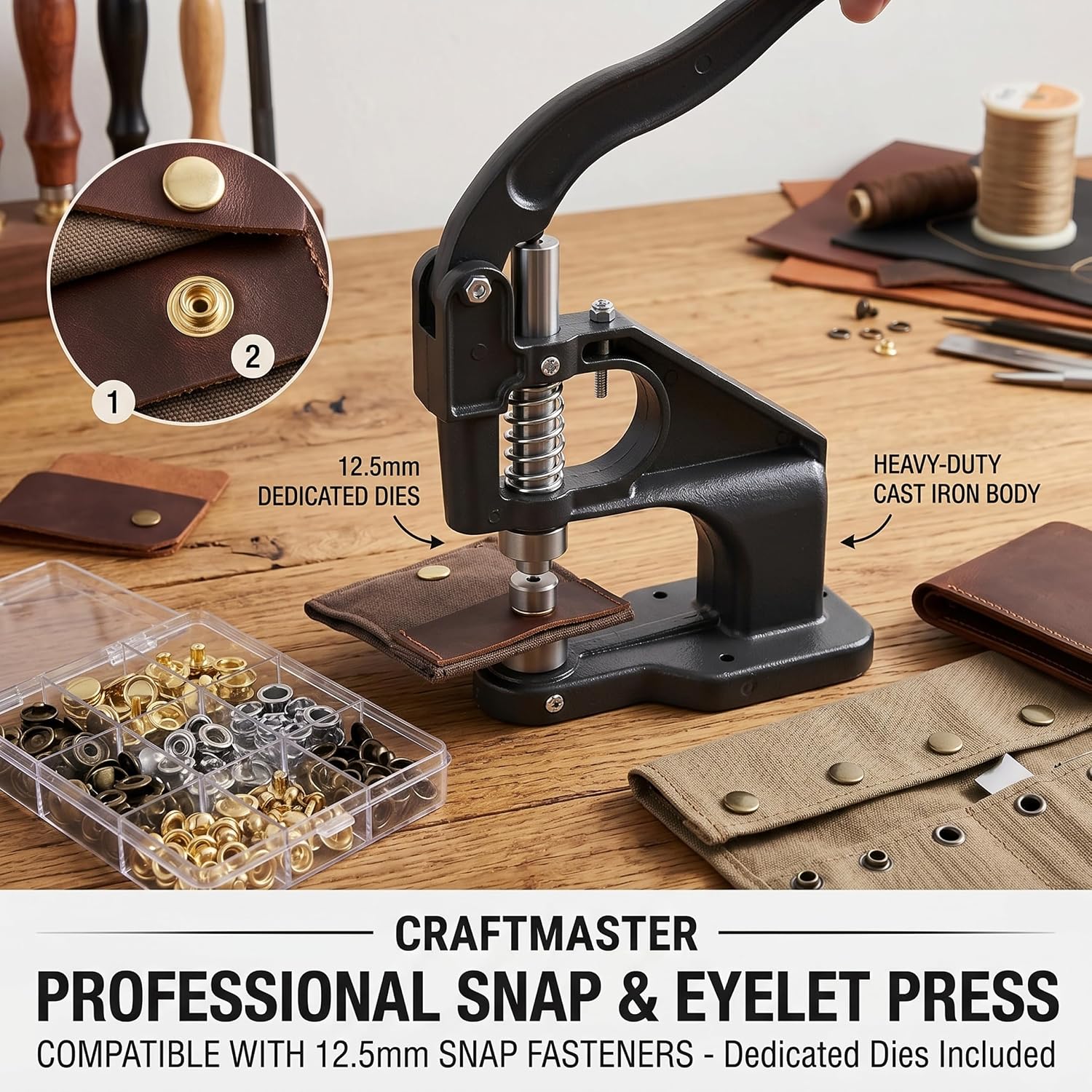 Button Press Machine, Hand Operated Pin Press Machine For 12.5mm Snap Buttons, Grommets & Eyelets - Black Metal, 10.63x1.97x14.57 Inch Button