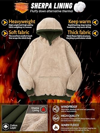 TACVASEN Men's Sherpa Lined Hoodies Winter Warm Fleece Hooded Sweatshirts