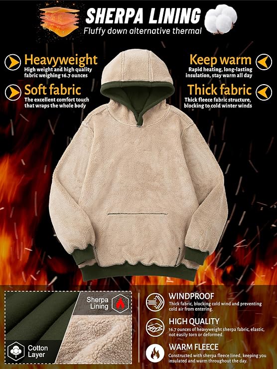 TACVASEN Men's Sherpa Lined Hoodies Winter Warm Fleece Hooded Sweatshirts