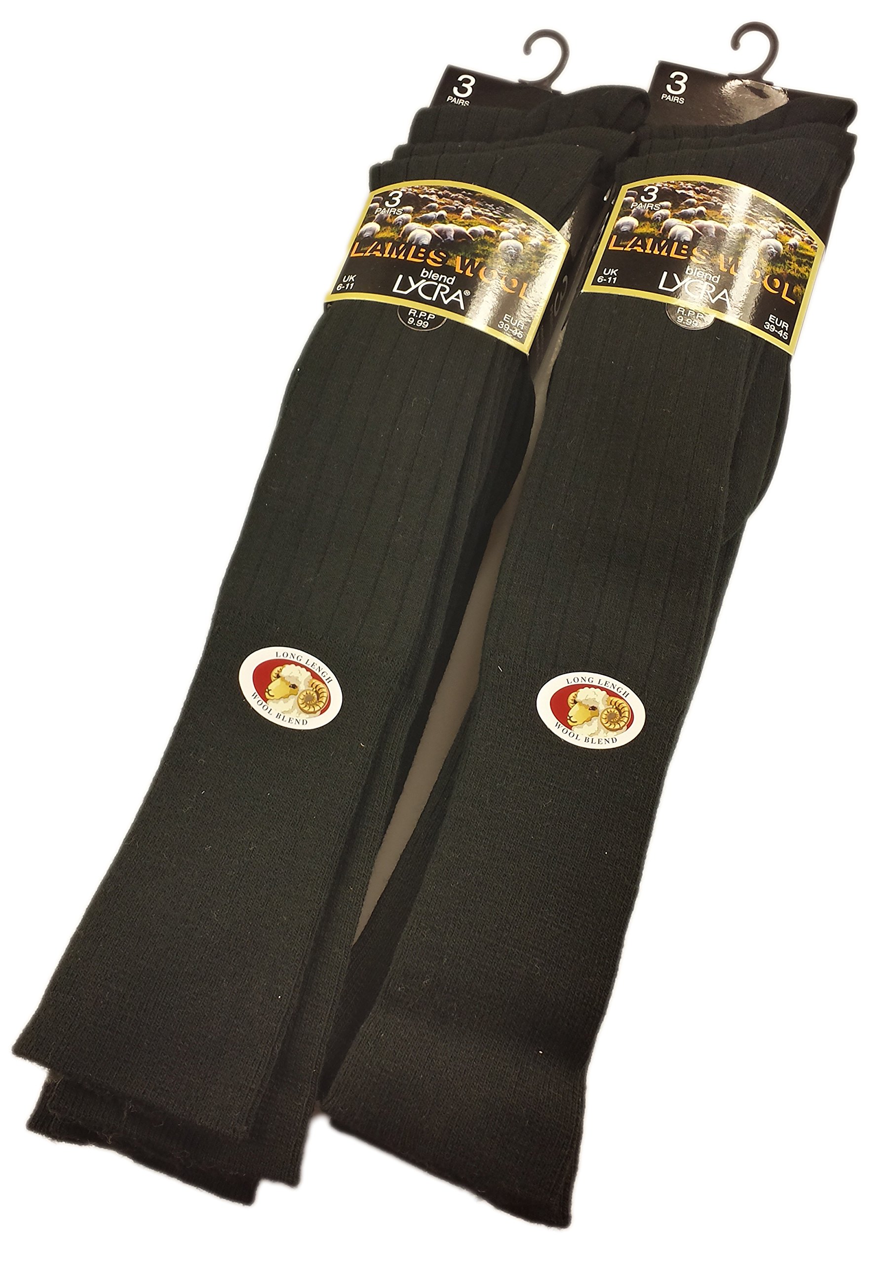 Sockstack® Men's Fine Long Lambs Wool Socks, 6 Pairs, Longer Length Socks, 6-11