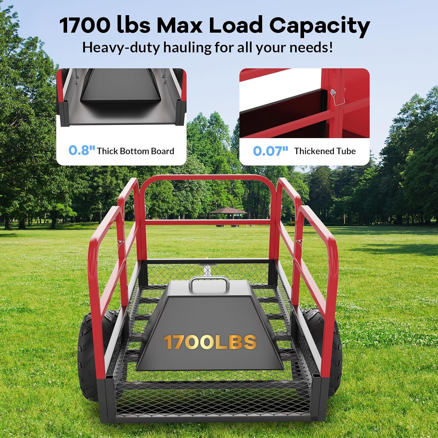 GarveeLife Utility Trailer, Heavy Duty ATV Trailer, 1700 LBS 17 Cubic Feet Lawn Mower Trailer, Yard Garden Trailer with Removable Sides, ATV Dump Trailers Pull Behind for Lawn Mower Tractor