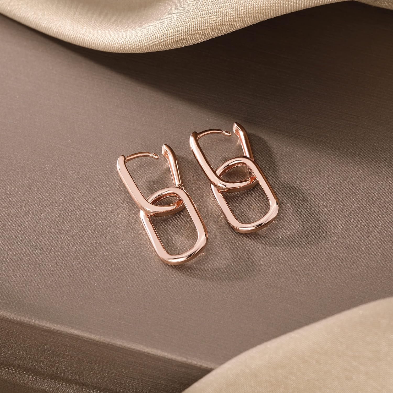 Reffeer 925 Sterling Silver Link Chain Earrings Hoop for Women Teens U Hoop Earrings Minimalist Huggie Drop Earrings - Image 5