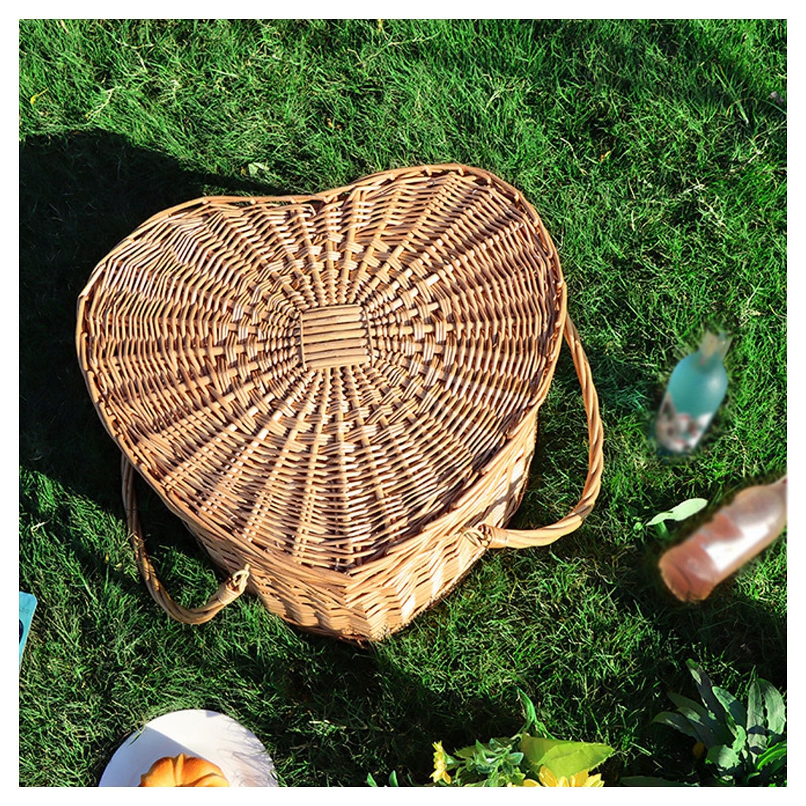 Panier de pique-nique en rotin tissé à la main, panier polyvalent en osier avec poignées, paniers de récolte for le rangement, panier de rangement en rotin tressé for le camping