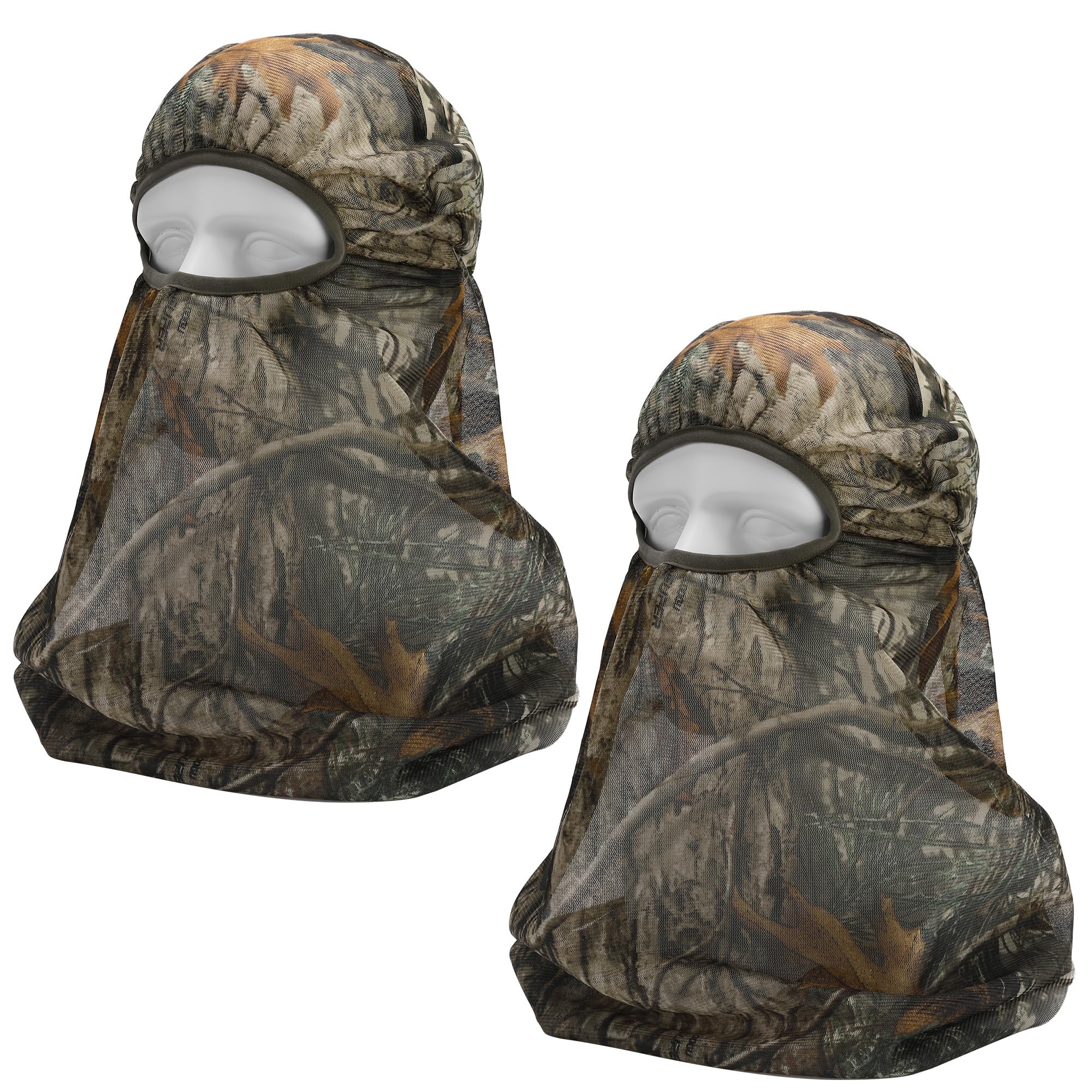 Watayo 2 Pcs Camo Hunting Face Cover, Elastic Adjustable Hunting Head Net Balaclava, Lightweight Breathable Camouflage Full Cover Face Mask for Men Fishing Hunting Gear