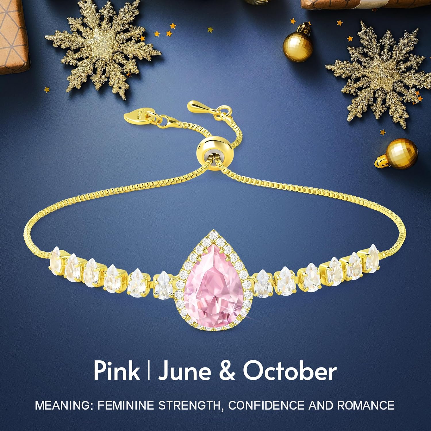 Linawe Crystal Imitation Diamond Rhinestone Charm Bracelets for Women, Gold/Silver/Rose Gold Adjustable Chain Bracelet, Teardrop Birthstone Cubic Zirconia Prom Costume Wedding Jewelry - Image 5