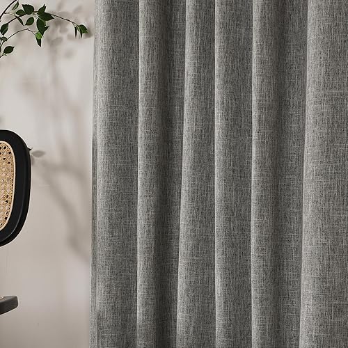 Miniatura 2 de INLINAS Cortinas opacas con textura de nudos de bambú de lino de 52 x 84 pulgadas, 100% bloqueo de luz, reducción de ruido, tela de triple capa con