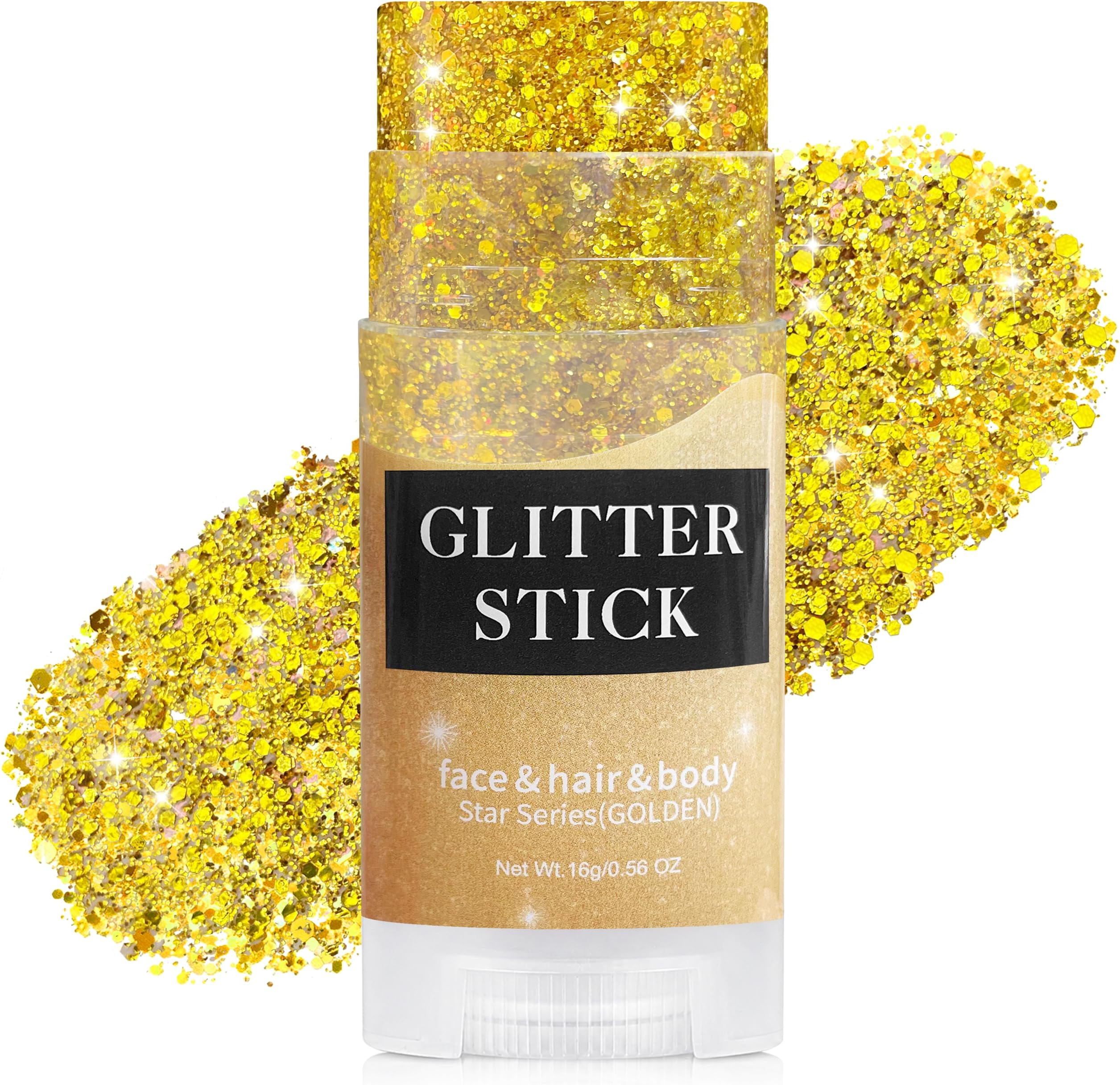 MEICOLY Gold Face Glitter Stick,Spirit Day Accessories Body Hair Glitter,Rave Mardi Gras Halloween Glitter Makeup,Waterproof Game Day Country Singer Concert