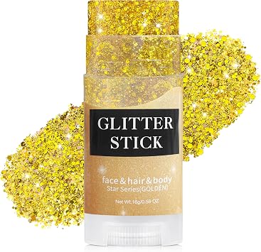MEICOLY Gold Hair Glitter Stick,Spirit Day Accessories Body Face Glitter,Rave Mardi Gras Halloween Glitter Makeup,Waterproof Game Day Country Singer Concert