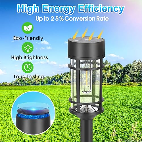 Miniatura 3 de Mancra Paquete de 8 luces solares para caminos al aire libre, luces LED solares de jardín de acero inoxidable de hasta 12 horas para exteriores