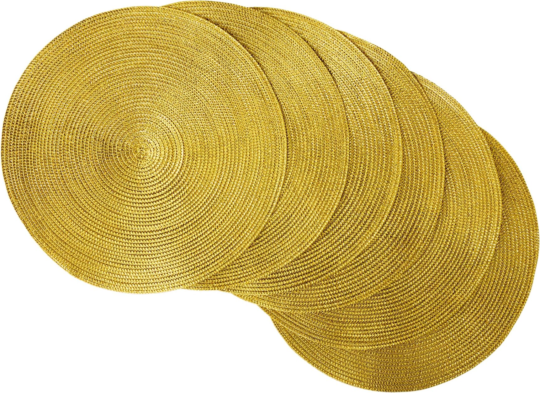 DII Woven Placemats Collection Metallic Round Placemat Set, 15", Gold, 6 Piece