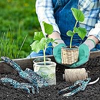 Vista 7 de WORKPRO Aluminum Garden Tool Set, 4PCS Heavy Duty Hand Garden Tools with Box Include Trowel, Rake, Pruner, Garden Gloves, Blue Floral, Garden Gifts