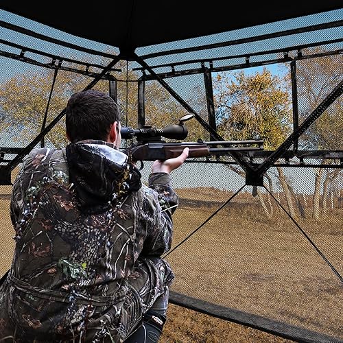 Miniatura 2 de GYMAX Persiana de caza, para 3 personas, con diseño de ciervo de camuflaje con deslizamiento silencioso, ventanas, bolsa de transporte, persiana
