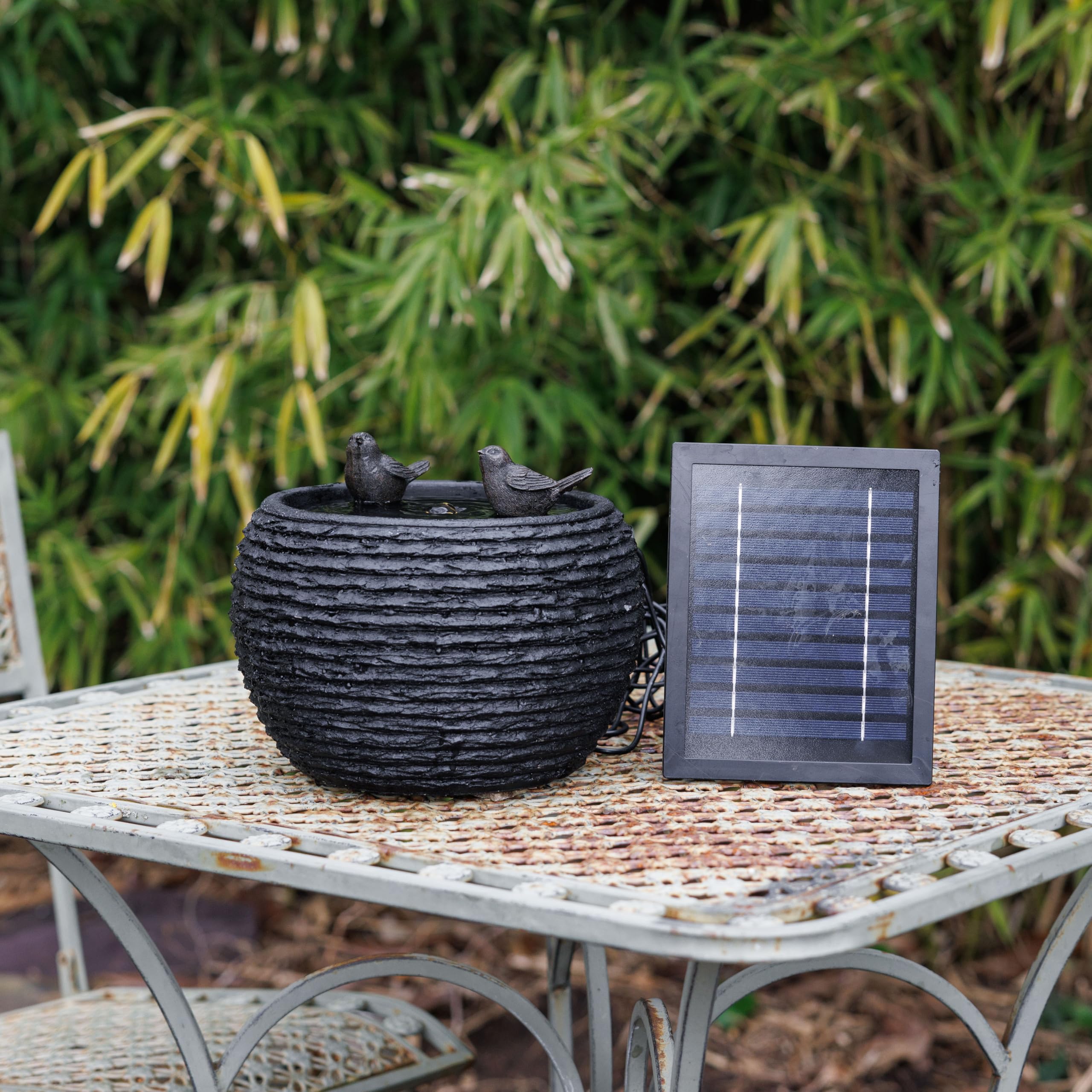 Primrose 25cm Solar Water Feature Bathing Birds on Textured Sphere with LED Lights