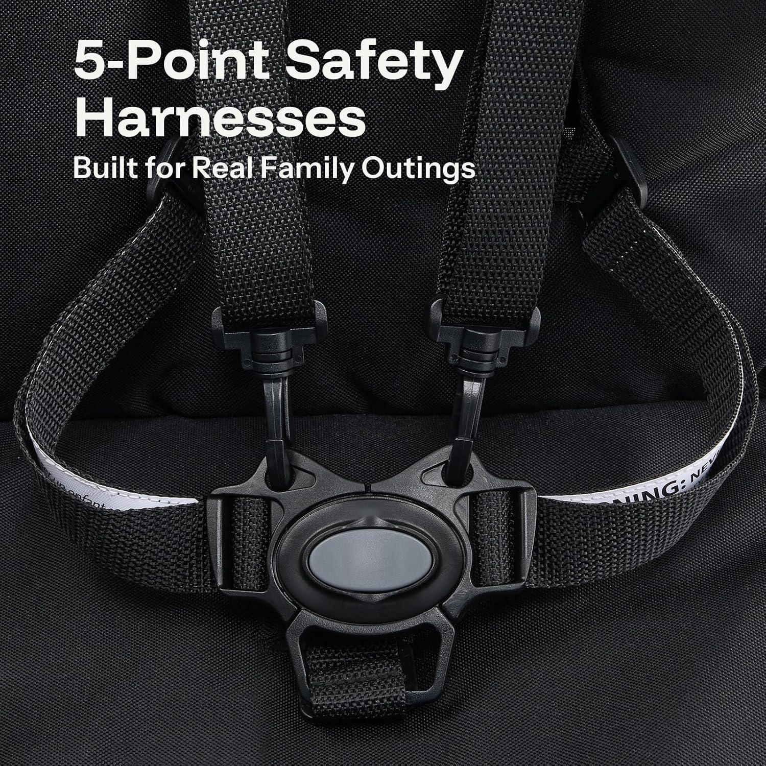 Close-up of the 5-point safety harness buckle
