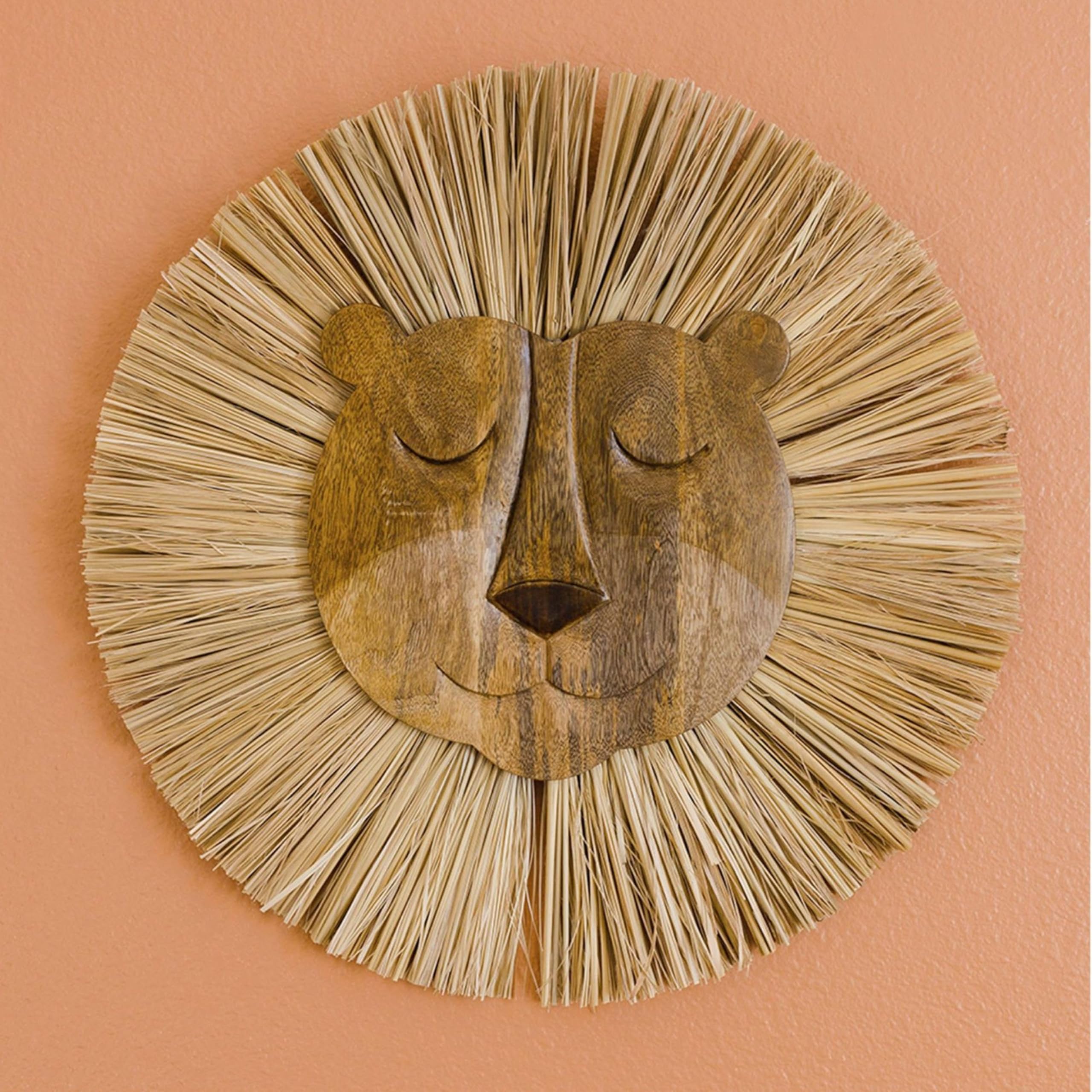 Crane Baby Decoración de pared de madera hecha a mano, león, marrón, hecho a mano/decoración boho, 21 x 21, imprescindible para bebé