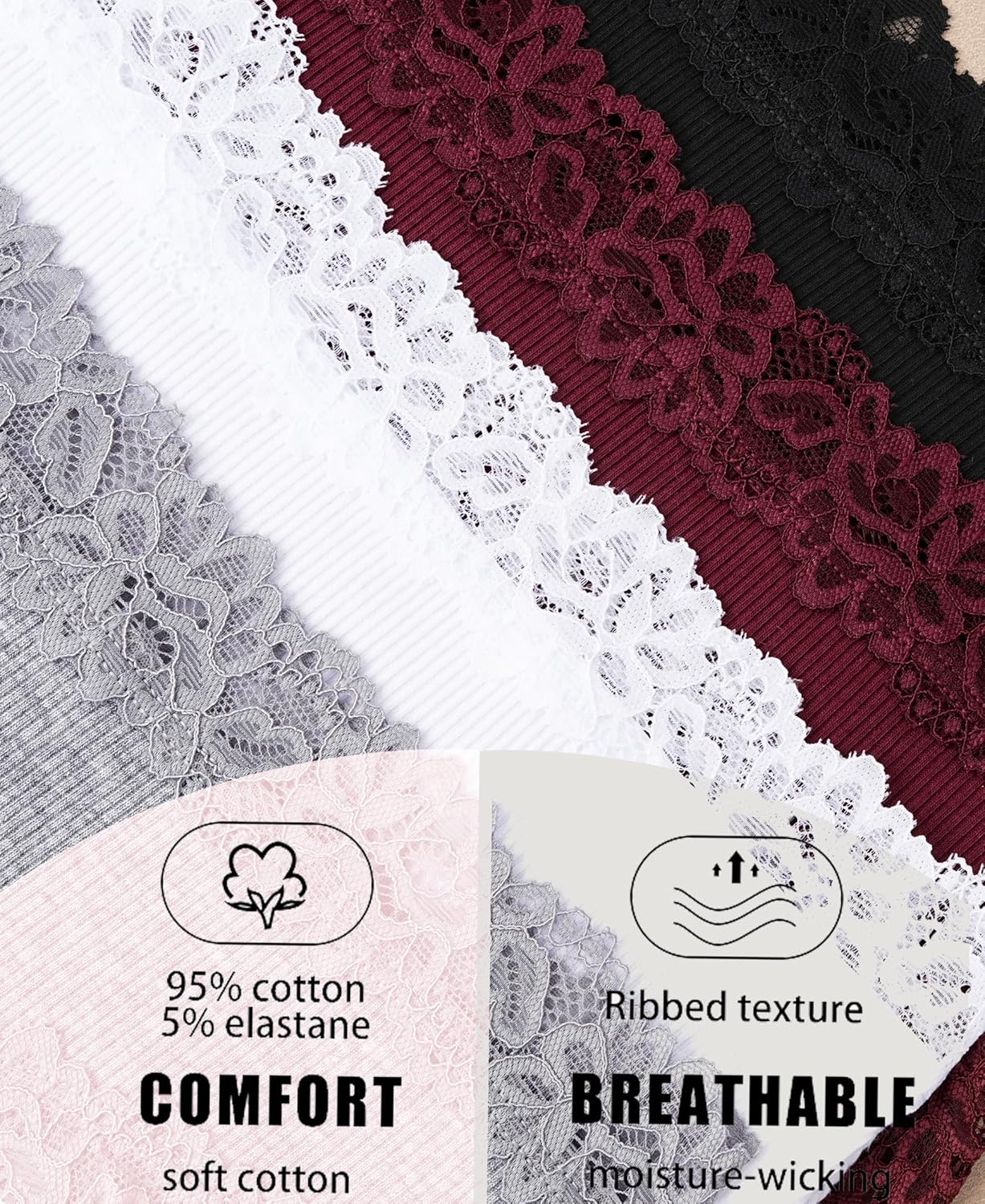 FINETOO Womens Underwear Cotton Bikini Underwear for Women Lace Wasit Hipster Panties Soft Breathable Briefs 6 Pack - Image 5