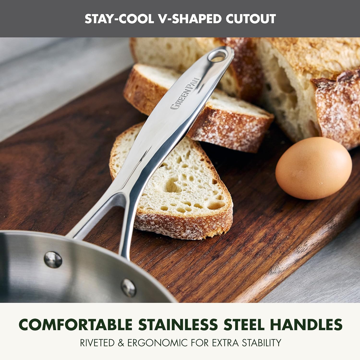 GreenPan Valencia Pro Tri-Ply Stainless Steel 10 Piece Cookware Set, Induction Ready Pots & Pans, Mirror Finish, Dishwasher & Oven/Broiler Safe to 600F, Compatible with All Cooktops, Silver - Image 9