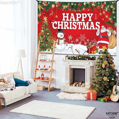 Miniatura 8 de KatchOn, Cartel rojo con texto en inglés Happy Christmas, extragrande, 72 x 44 pulgadas, telón de fondo de Feliz Navidad para fotografía, cartel de