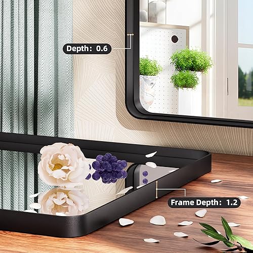 Miniatura 4 de Hasipu Espejo de pared rectangular de 24 x 16 pulgadas para baño, espejo de baño rectangular con marco de metal negro, moderno espejo de tocador