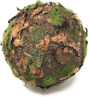 9 Inch Decorative Moss Leaf Covered Ball Orb for Home Decor, Vase Bowl Filler, Planters, Trays, Lanterns, Weddings, Parties, Farmhouse Rustic Style Decoration, Brown Green, Handmade