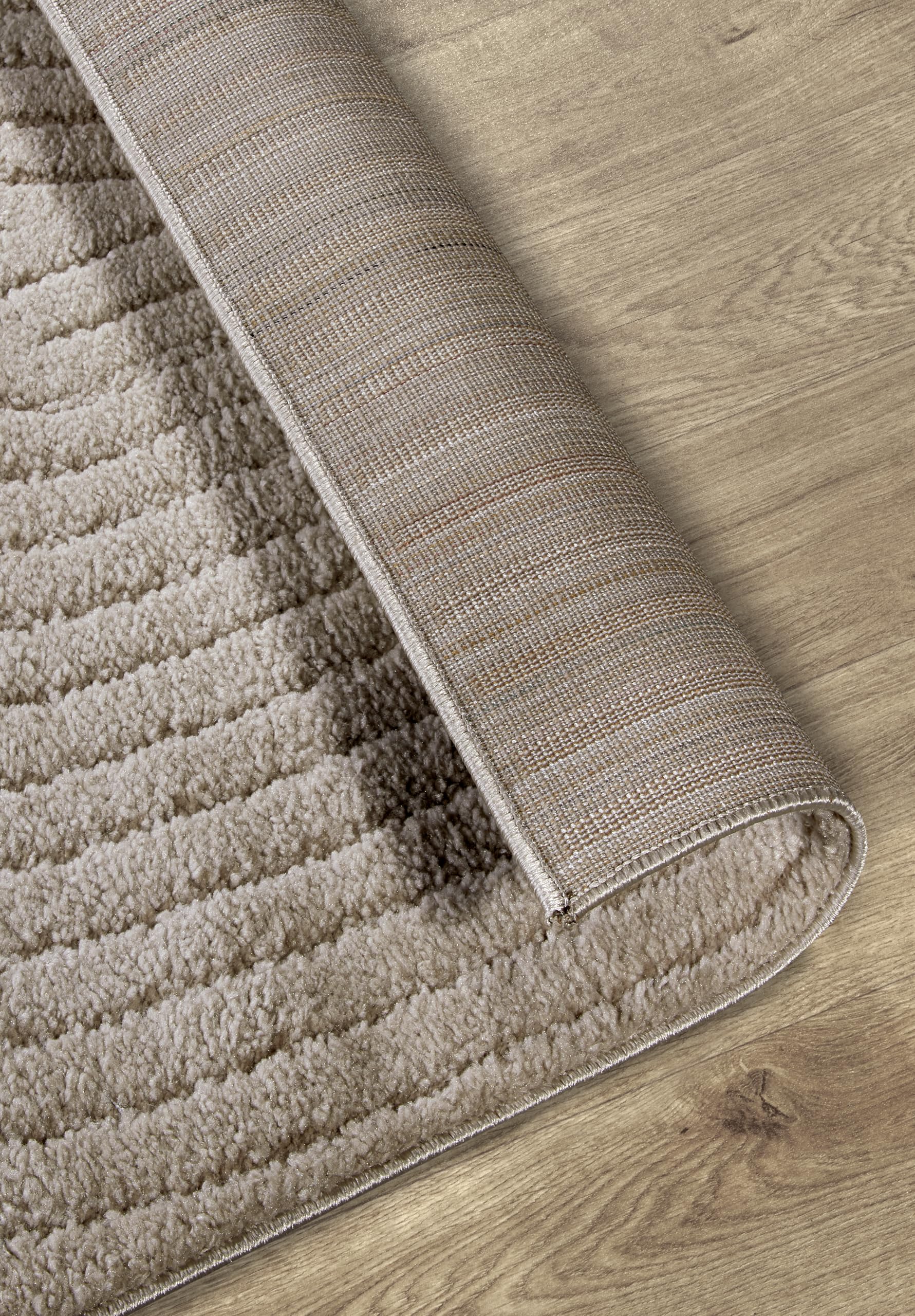 Elle Decoration Panglao Tapis Moderne à Poils Longs – Tapis de Salon Moelleux – Effet très Profond Skandi bohème, Vagues, Arc, pour Salon, Chambre à Coucher, Cuisine, Taupe, 120 x 170 cm