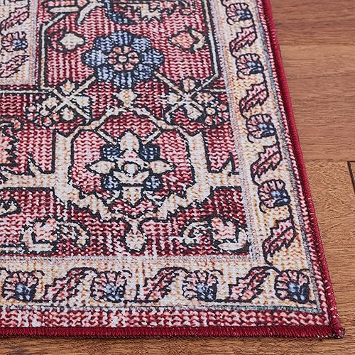 Miniatura 5 de SAFAVIEH Alfombra lavable Tucson Collection - 6 x 9 pies, beige y rosa, antideslizante, ideal para zonas de alto tráfico en sala de estar,