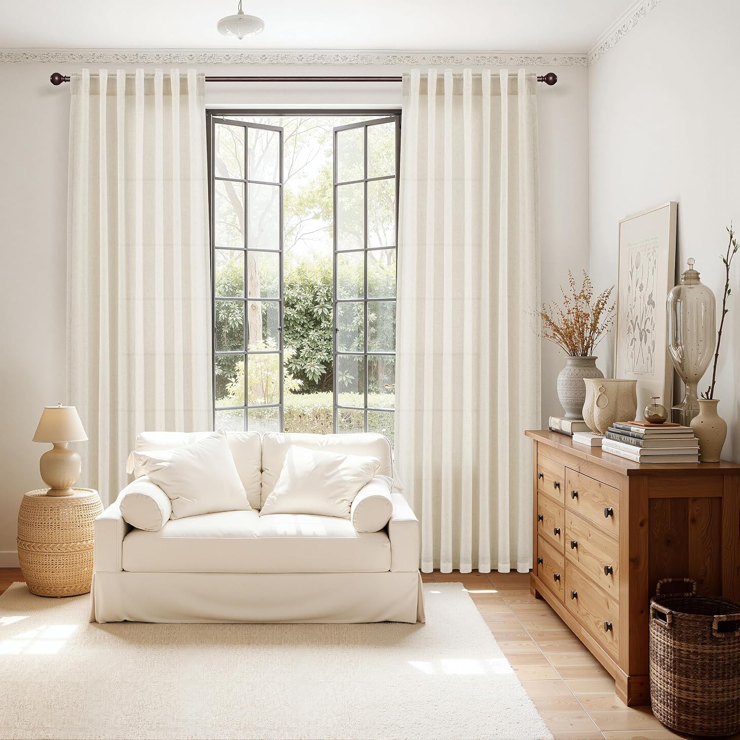 Joywell Linen Sheer Curtains 84 Inches Long for Living Room Beige Cream